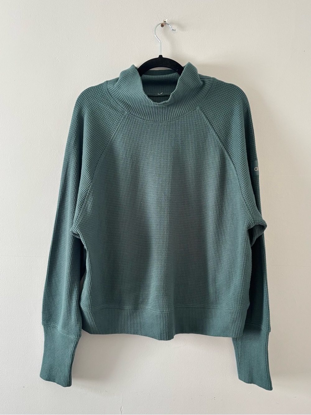 ALO Yoga Waffle Weekend Escape Mock Neck Long Sleeve Textured Knit Pullover